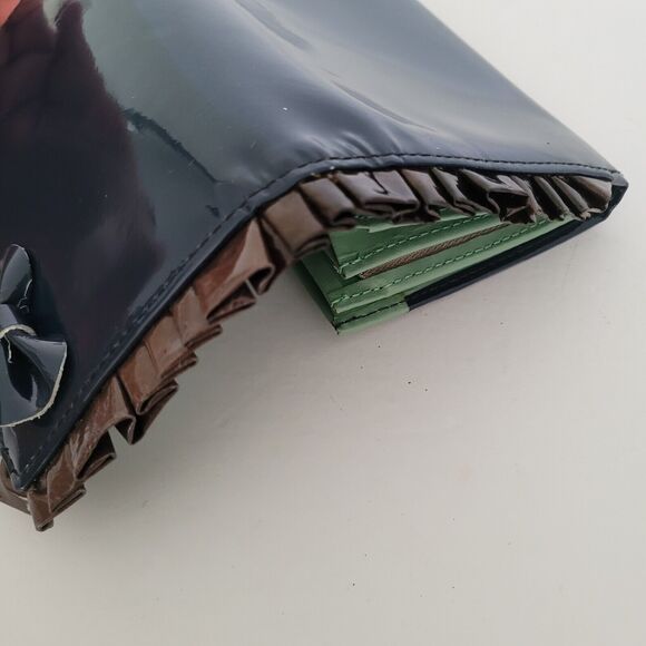 HAK Wallet Leather Blue Green Bow Ruffle Card Bill Coin Medium Bifold Rare New - Picture 9 of 11